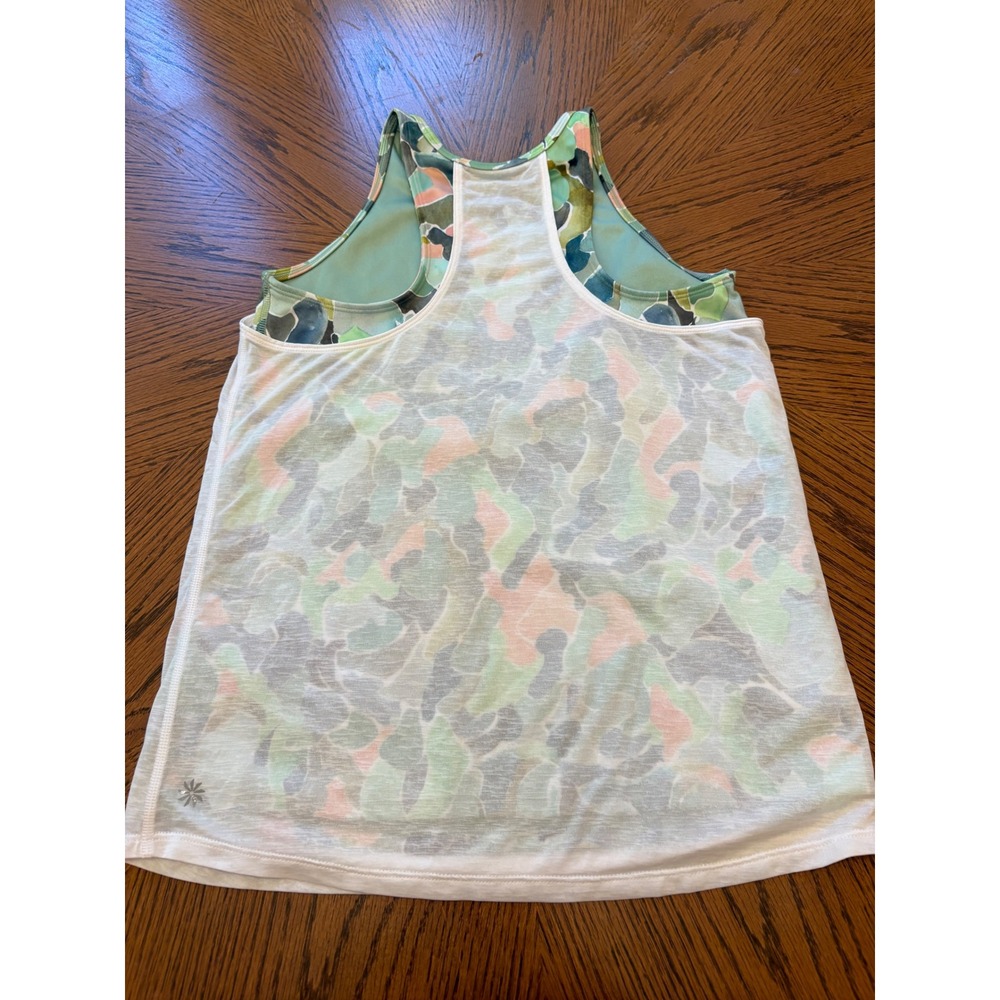 Athleta Girl Perfect Pair Tank Kids XL 14 White Green Floral Camo Layered Top - Picture 4 of 8
